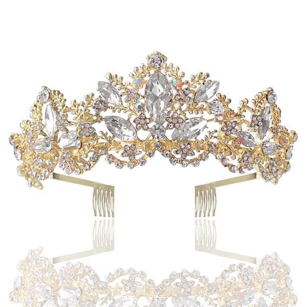 Guld Tiara og Krone til Kvinder Krystal Hovedbånd med Kam Rhinestone Prinsesse Hårpynt til Piger Bryllup Hår Tilbehør til Fest Brud Brudepiger Brudebal Halloween Kostume Cosplay