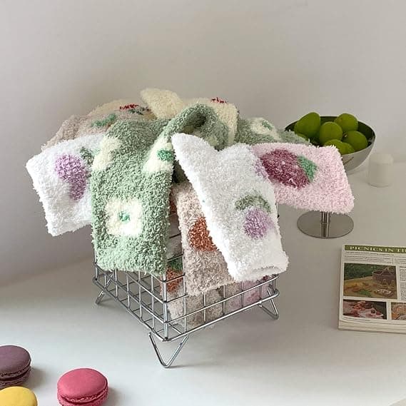 5 Par Bløde og Fluffy Sokker til Kvinder, Blomstermønster Sengesokser La