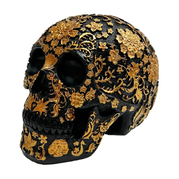 Golden Flower Skjelett Halloween-dekorasjon, Resin Human Skull, S