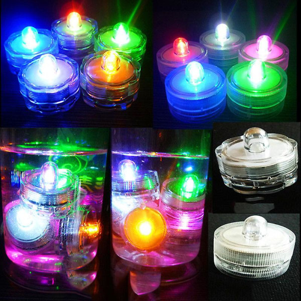 12 stk. Super Bright Submersible Vandtæt - Mini Led Tealight (rund) Hvidt lys