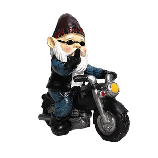 Dverghagepynt, morsom hagegnomfigur, gnomsyklist (
