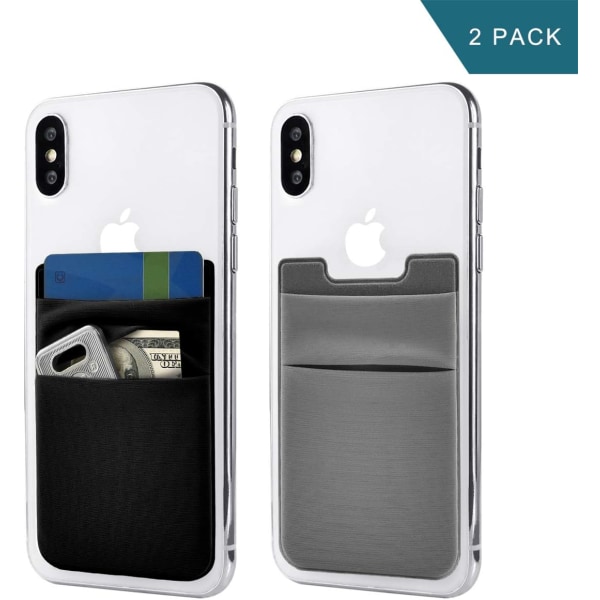 (sort og grå), 2-pak mobiltelefonkort tegnebog Stick på kort hold