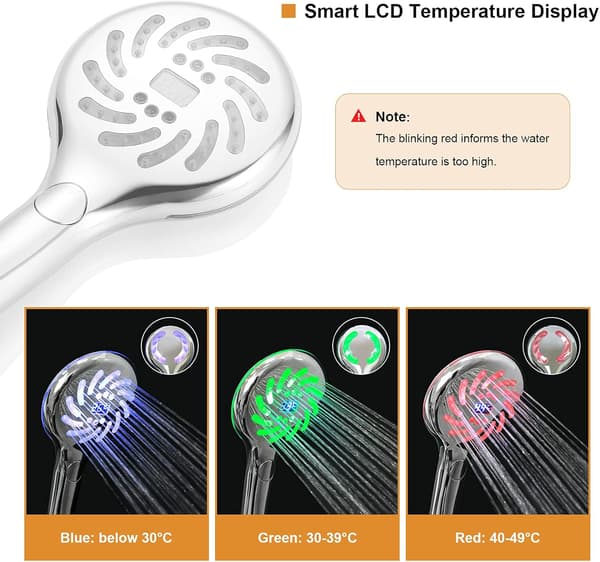 LED-dusjhode med LCD-digitalt temperaturdisplay, 3 farger Cha