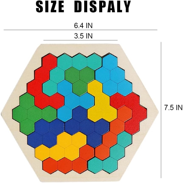 Træpuslespil til voksne børn, Hexagon Tangram Puslespil Legetøj Brai