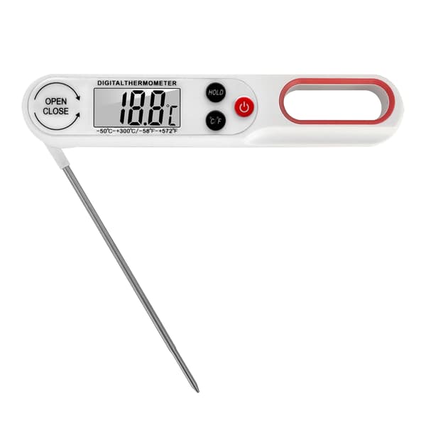 Digital mattermometer för mat, hopfällbar, snabbavläsning, grilltermometer för kött (vit)