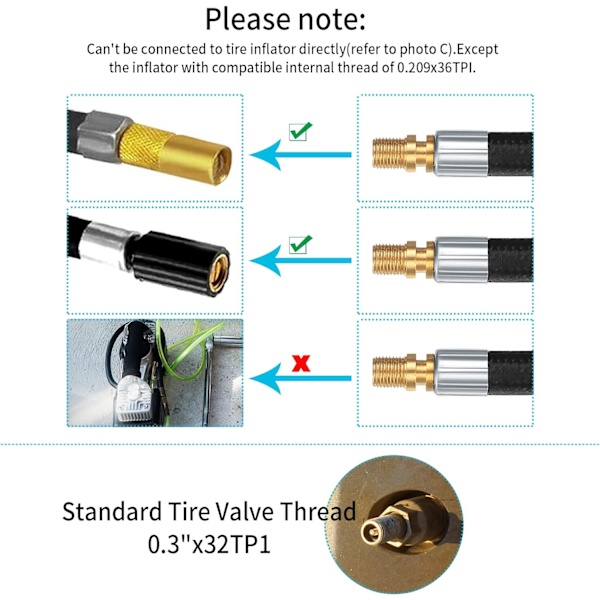 2 stk. Dekk Inflator Slange, 30cm Sykkel Slange Ventil Inflator