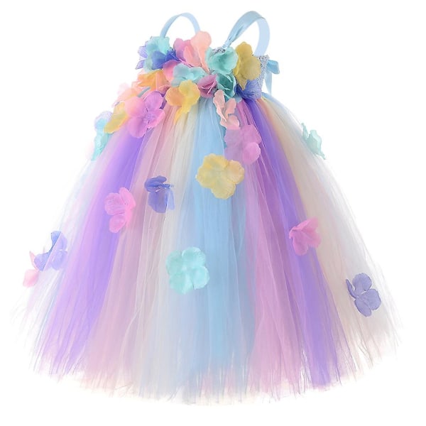 Enhjørning Blomster Prinsesse Jentekjole Tyll Tutu Kjoler Med Hodebånd（XL(7-8Y)）