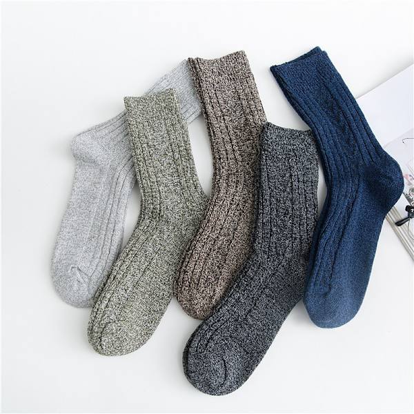 5 Par Termiska Männsockor Varma Tjocka Stickade Vinterullsockor
