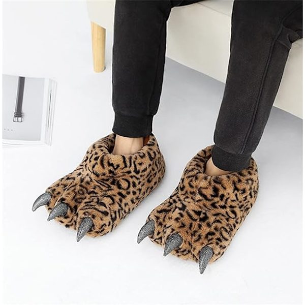 Leopard Print Mænds Søde Plys Pote Hjemmesko