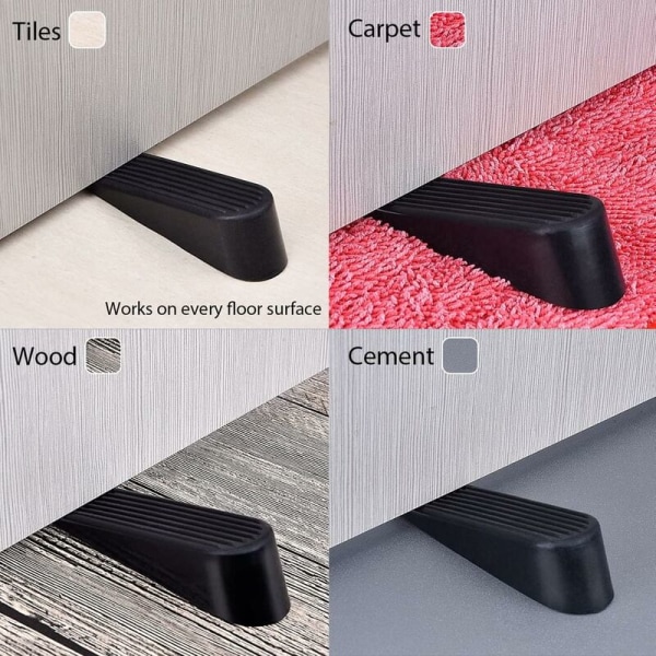 Set of 4 Black Rubber Door Stopper Door Stop Wedges for Home and