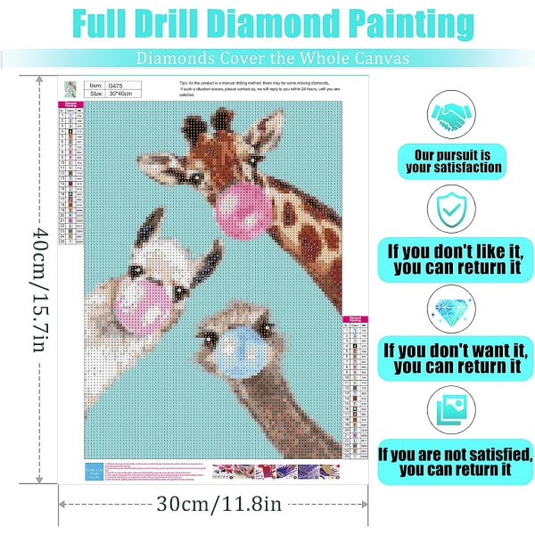 5D Diamantmalerisett for voksne, Giraffe Full Round Drill Cry