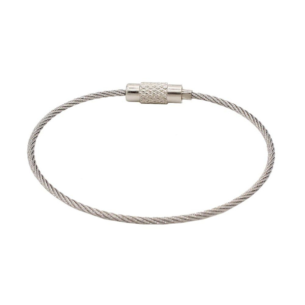 Rustfrit kabel nøglering wire nøglering kabel løkker med nøglering twist tønde farve sølv (pakke med 7)