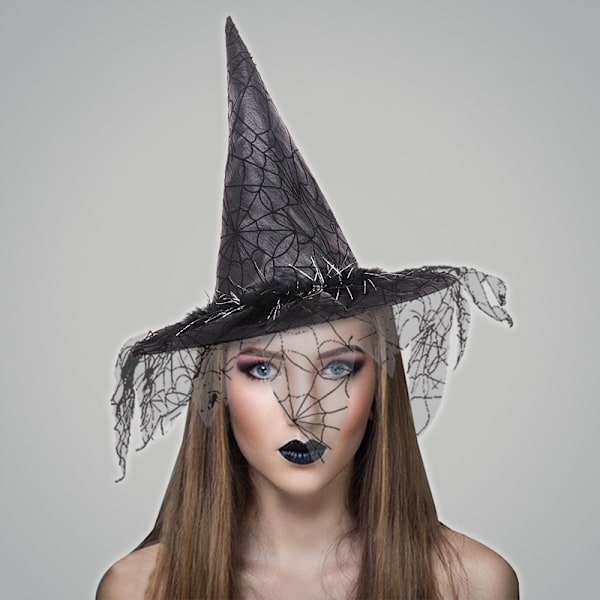 Halloween Häxhatt Mesh Trollkarl Hatt Makeup Kostym Tillbehör Co