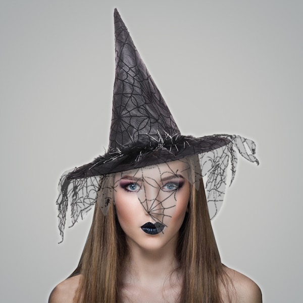 Halloween häxhatt mesh wizard hatt smink kostym rekvisita cosplay