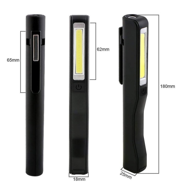 USB-oppladbar arbeidslampe, 2 stk inspeksjonslampe LED-lommelykt, magnetisk klipslomme COB-lommelykt for hjemmet