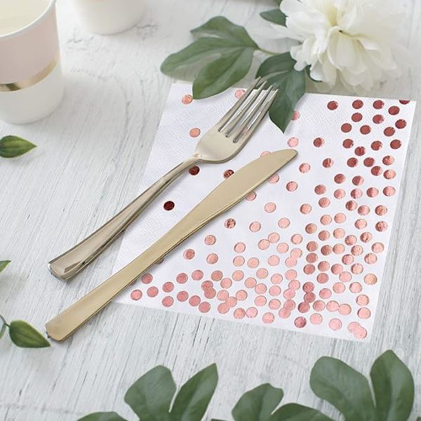 50 st Roséguld Papperservetter, Cocktail Servetter 33*33cm med Ros