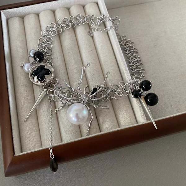 Retro edderkop knap halskæde med overdrevet design choker