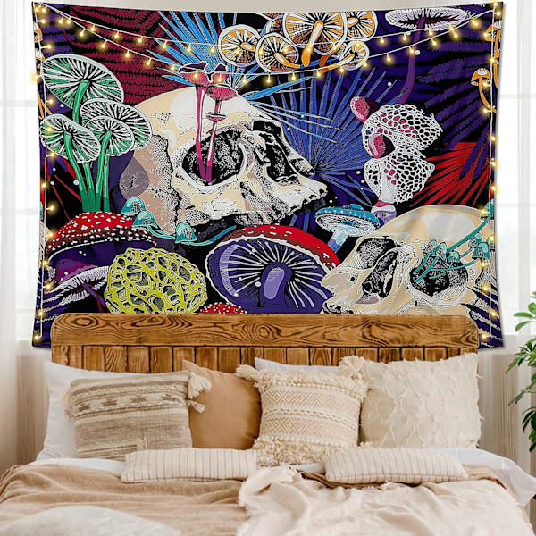 Halloween Väggbonad Skelett Gobeläng Svampskog Väggbonad Psykedelisk Hippie Färg Gobeläng Sovrum Vardagsrum Dekoration, 130*150CM