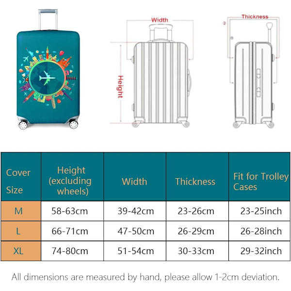 Resväska Skydd Elastiskt Skyddande Överdrag för 22-28 Tums Resväska (Skicka Gratis Bagageetikett) (XL, Karta-Plan)