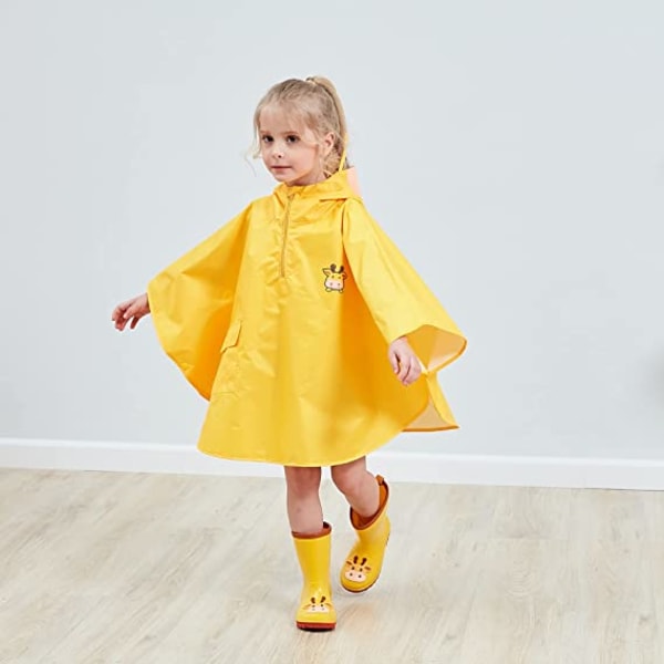 Unisex Barn Regnfrakke Lett Flaggermus Kappe/Regnponcho med Hette 6-8 år (Gul Giraff)