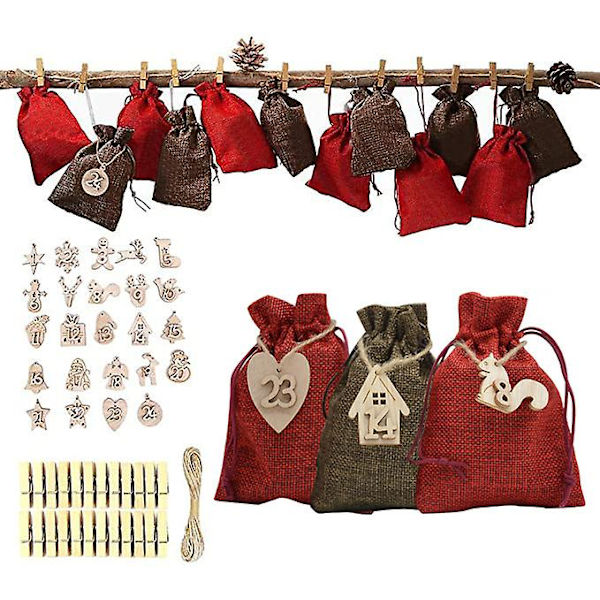 Adventkalender Burgunder Kaffe Sett 24 Tretre Etikett Gave Godteri Emballasje Arrangør
