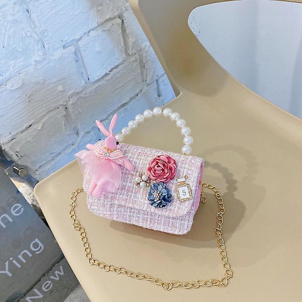 Koreanske børn mini punge og håndtasker Søde perle crossbody tasker til babypiger Lille møntpose（Pink2）