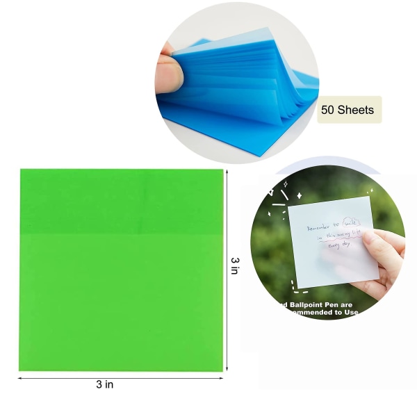300 Psc Transparenta klisterlappar - Färgglada vattentäta Post It-lappar, 75 mm*75 mm färg för studenter, läsning, lärande