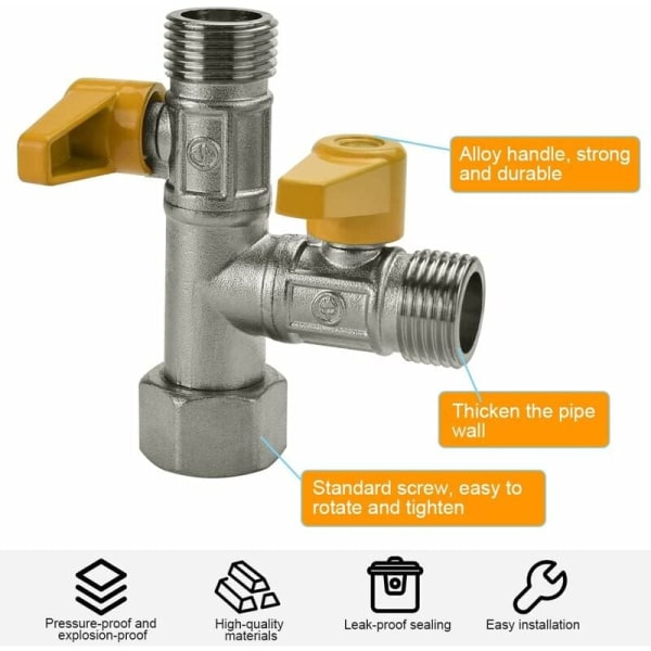 1 stk. 3-vejs ventil T-forbindelse 3-vejs toilet hane G 1/2 håndbruser