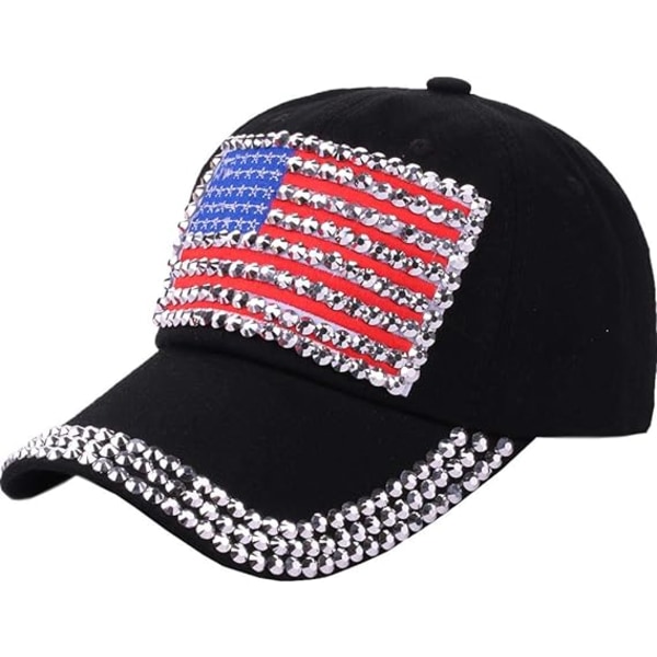 USA Bling Baseball Cap Sparkle American Flag Hat for Men Women Hi