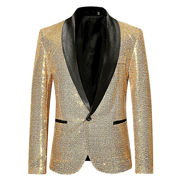 Herre Sequin Casual Blazer Fest Bryllup Høst Vinter Vanlig Frakk Casual Jakke（L Golden）