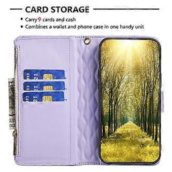 BINFEN COLOR BF Style-15 Fodral till iPhone 16 Pro Max Rombmönstrat Läder Telefonskal Purple