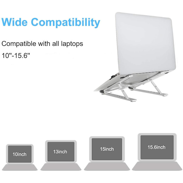 Bærbar computer stand, højdejusterbart varmeafledningsstativ til skrivebord, sammenklappelig skridsikker computerholder sølv（Sølv）