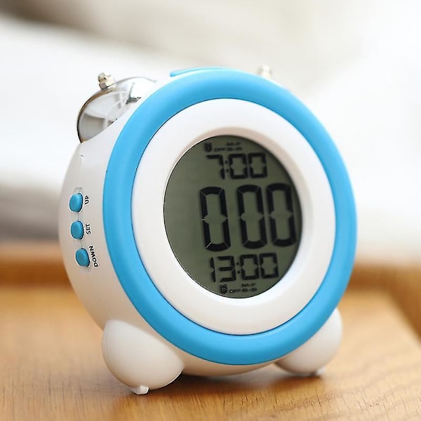 Hög sängväckarklocka, väckarklockor för tunga sovande eller hörselskadade, slö väckarklocka med justerbar dimmer och volym, snooze, blå