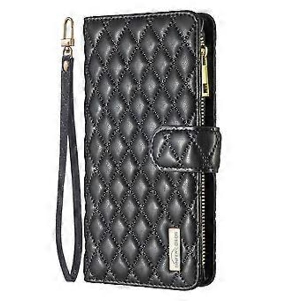 BINFEN COLOR BF Style-15 Fodral till iPhone 16 Pro Max Rombmönstrat Läder Telefonskal Black