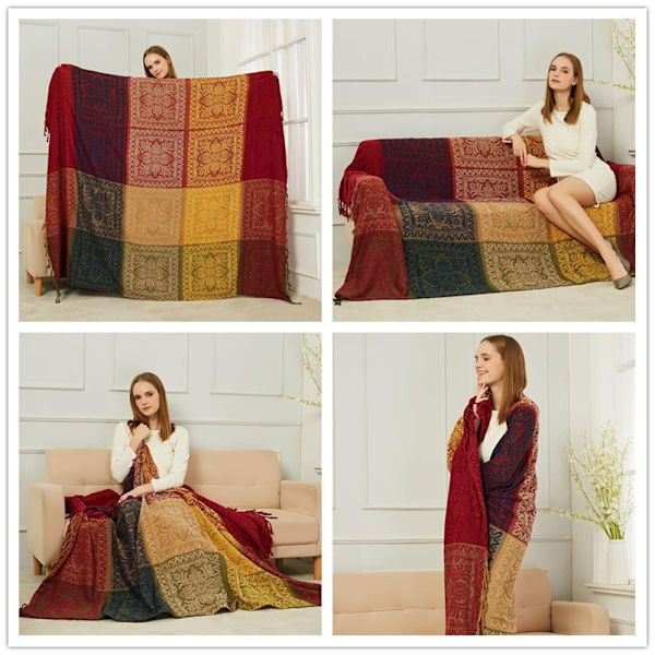 Sängöverkast Chenille Överkast, Jacquard Tofsar Överkast