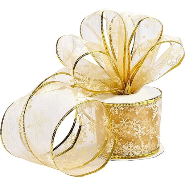 1 st guld organza presentband - Julband med tråd present Wr