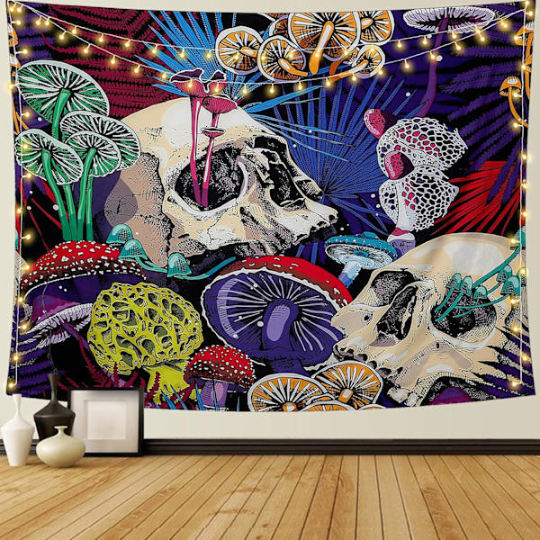 Halloween Väggbonad Skelett Gobeläng Svampskog Väggbonad Psykedelisk Hippie Färg Gobeläng Sovrum Vardagsrum Dekoration, 130*150CM