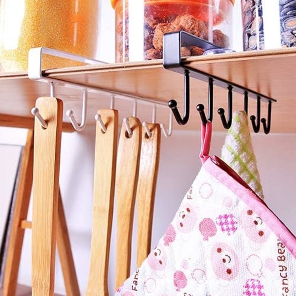 2-pack muggar, glas, organiserare, krok, köksredskap, spets och sjal, hållare under skåp, ingen borrning krävs (svart)