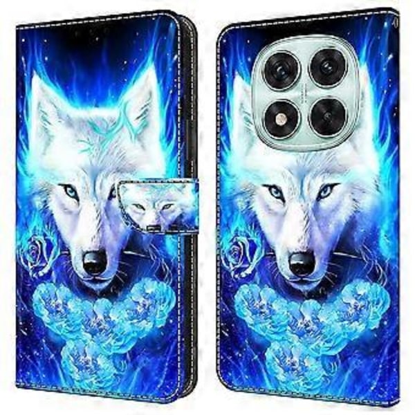 Xiaomi Redmi Note 14 Pro 5G Nahkakotelo Kuvio Painatus Lompakko Jalusta Käännettävä Puhelinkotelo White Wolf