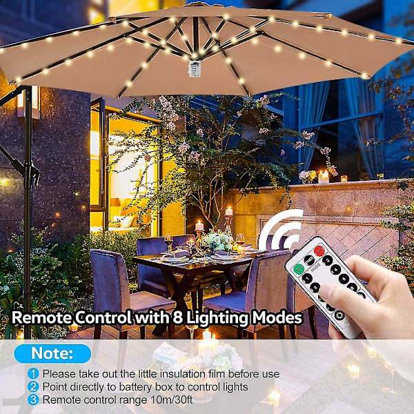 Patio Paraply Streng Lys, 8 Lysstyrke Tilstande 104 Leds Paraply Stang Lys (Varm Hvid)