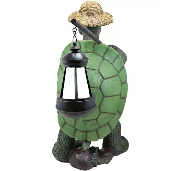 Skildpaddeformet have statue med lampe, 7X6X17cm