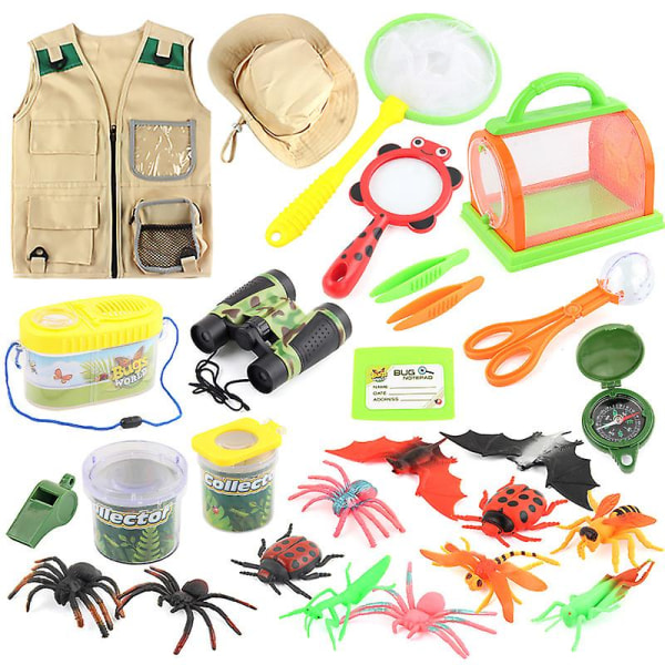 Barn utomhus äventyr leksaker Bug Catcher Kit med hand trycka ficklampa