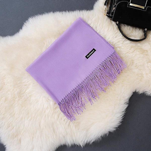 Dam vinter varm sjal kashmir lång wrap sjal rutig stickad halsduk pashmina（Lila）