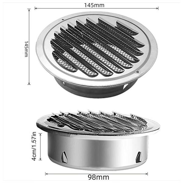 ? 100 mm ventilationsgitter - rundt ventilationsgitter, rustfrit