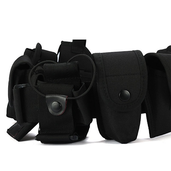10 i 1 Taktisk Utility Bälte Multifunktionell Utomhus Fanny Pack Patrol Utrustning för Polis Vakt Säkerhet Jakt med 9 Komponentväskor (Svart)