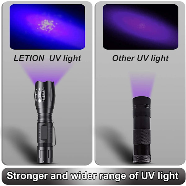 UV-taskulamppu, 2-in-1 LED-taskulamppu UV-lamppu, 500 lumenia 4 tilaa Blac
