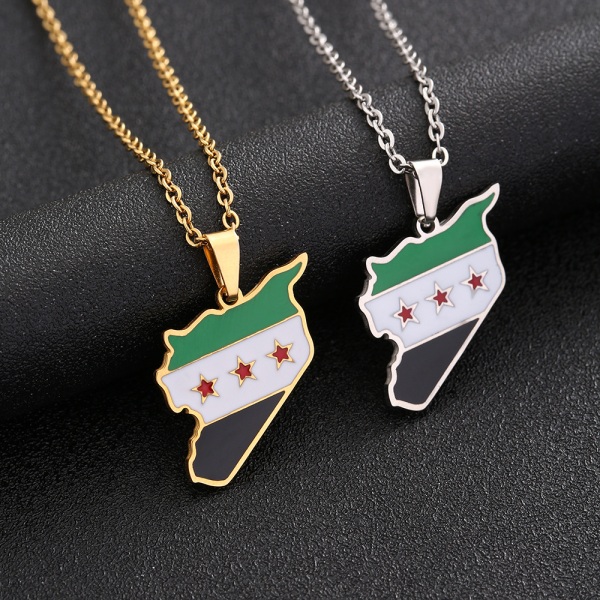 Halsband med karta och flagga för Free Syrian Army, guld, 1 st