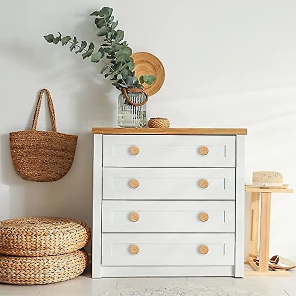 8 st Boho rotting knoppar för byrå i trä, handgjorda vävda möbelknoppar 40 mm skåp byråhandtag