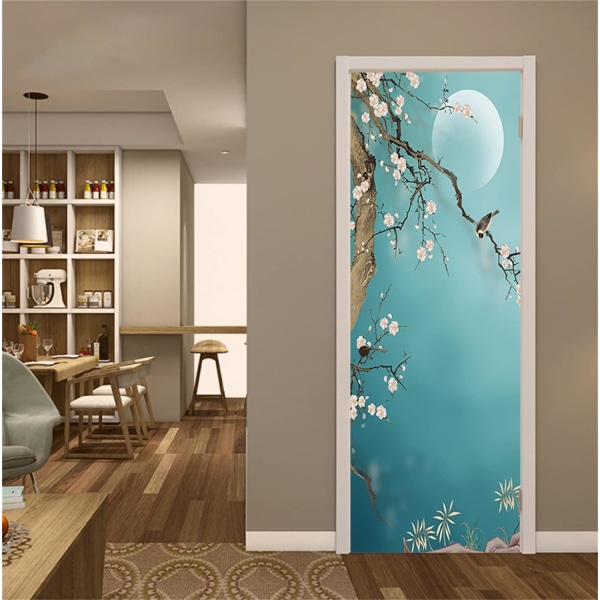 30.3"x78.7" 3D Door Sticker Hand-Painted Plum Bird Self-Adhesive