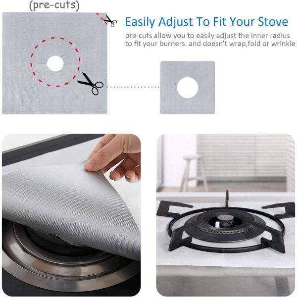 8 stk. genanvendelige gasbrænderdæksler, non-stick, varmebestandige, sorte, 27 x 27 cm - tykke (sølv)